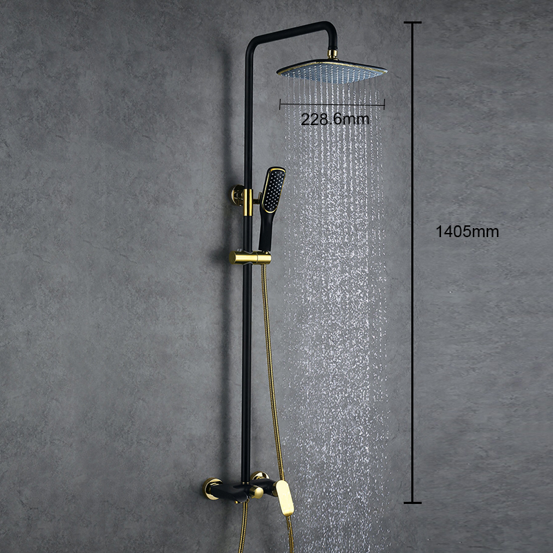 Colonne de douche avec douchette laiton noir doré pour salle de bains